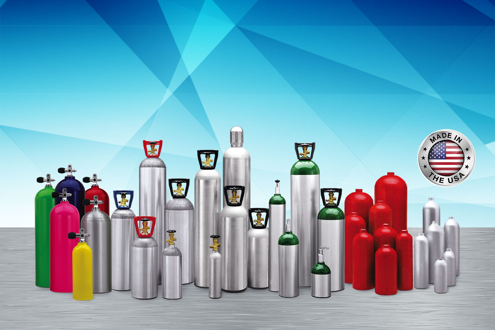 Lineup of Catalina aluminum gas cylinders